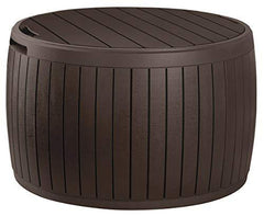 37 Gallon Round Deck Box, Patio Table for Outdoor Cushion Storage, Brown