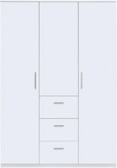Habitdesign Armario Ropero 3 Puertas y 3 cajones, 203x117x52 (AltoxAnchoxFondo - en Cm), con Barra Colgadora y Estantes, Color Blanco Brillo