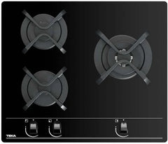 TEKA Placa de Gas Natural 60 cm, 3 Fuegos, Cristal Templado, Mandos Frontales Ergonómicos, Quemador Doble Anillo, Seguridad Termopar, Autoencendido,