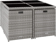 tectake Lounge Möbel Set 4X Stühle, 4X Hocker, 1x Tisch, platzsparende Cube Aufbewahrung, Outdoor Rattan Gartenmöbel für Balkon, Garten und Terrasse,