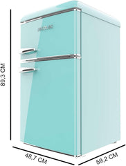 Cecotec Nevera Pequeña - Frigorífico 2 Puertas - Retro 86L - Bolero CoolMarket 2D Origin 86 Green E. 89,3cm de Alto y 48,7cm de Ancho, Clase