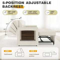 YOUDENOVA Sofá Cama 3 en 1, Sillón Cama multifunción, Sofá reclinable con Respaldo Regulable en 5 Posiciones, Sofá Cama para 2 Personas con Mesa y