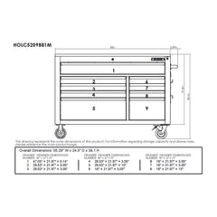 Heavy-Duty 52 in. 9-Drawer Mobile Workbench with Adjustable-Height Solid Wood Top in Matte Blue