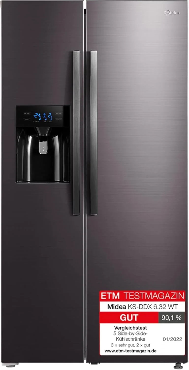 Midea KS-DDX 6.32 WT Side-by-Side Kühl-/Gefrierkombination/ 178,8 cm Hhe/ 254 kWh/Jahr/No Frost/Dual Inverter Compressor/mit 3in1 Wasser-/Eisspender