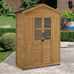 M MCombo Armario de Jardín de Madera Resistente a la Intemperie, Cobertizo de Herramientas al Aire Libre a Prueba de Agua, 74×143×200 cm (Naturaleza)