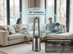 Fakir TVL 100 Flügelloser Turmventilator - DC-Motor, 12 Lüfterstufen, 30 dB(A), 60° Oszillation, 12h Timer, LED Touch Display, Fernbedienung,