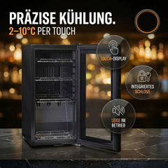 Sommertal Getränkekühlschrank 50L – Mini Kühlschrank schwarz mit Glastür, Touchscreen & LED | Kleiner Flaschenkühlschrank abschließbar & leise für
