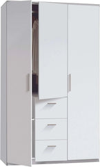 Habitdesign Armario Ropero 3 Puertas y 3 cajones, 203x117x52 (AltoxAnchoxFondo - en Cm), con Barra Colgadora y Estantes, Color Blanco Brillo