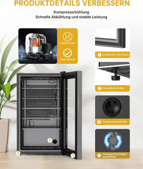 WIE Mini Kühlschrank Getränkekühlschrank 70 Liter mit Doppelte Glastür mit Verstellbaren Ablagen Indoor Outdoor Klein Bierkühlschrank Leise 105 Dosen