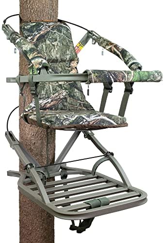 Lightweight Aluminum Climbing Treestand with Padded Seat, 300 Lb. Capacity, Safety Harness Included