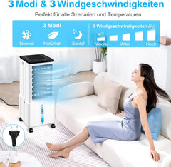 Klimagerät ohne Abluftschlauch, 14L 60W Klimaanlage Mobil mit 12H Timer, 3 Modus, 40dB, 120°Oszillation, Abnehmbare Wassertank, Fernbedienung, Leise