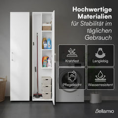 Bellamio Apol Besenschrank - Mehrzweckschrank 40 cm breit Weiß - Vorratsschrank mit Staubsaugerfach - Putzschrank aus Holz - Flurschrank mit Stauraum