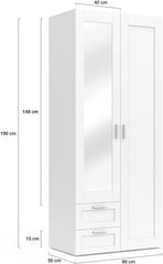 IDMarket - VITO 2-door wardrobe white 80 cm with 2 drawers, mirror and shelves
