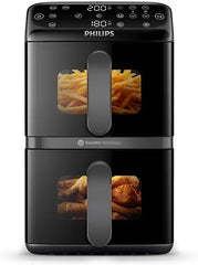 Philips Airfryer Series 4000 Double Vertical Basket 10L – RapidAir Technology, Sync, 2 Baskets at Once, 45% Less Space, PFAS Free Ceramic Coating,