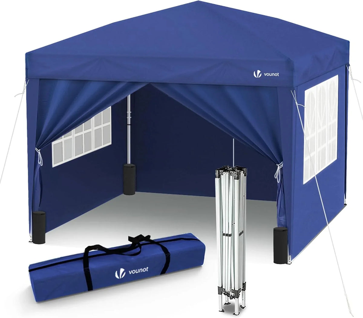 VOUNOT Carpa Plegable Gazebo 3x3m con 4 Paredes y 4 Bolsas de Arena, Cenador Pabellón de Jardín para Camping, Fiestas, Exterior, Color Azul