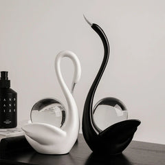 Modern Ceramic Swan Figurine with Glass Sphere Decorative Sculpture for Home Tabletop Decor