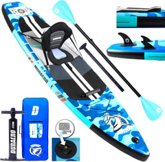 Inflatable Paddle Board with Kayak Seat, 330 x 76 x 15 cm, up to 150 kg, Integrated Pad, Detachable Fin, Double Adjustable Paddle, Repair Kit, Blue