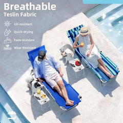 3-in-1 Outdoor Sun Tanning Lounge Chair with Face Hole �� 5-Position Recliner, Folding Side Table & Removable Pillow, 330lbs Capacity, Blue