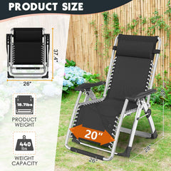 MOPHOTO Silla de Gravedad Cero, Silla reclinable Plegable de 200 kg con Almohadilla y Bolsillo Lateral, Siesta, Sala de Estar, balcón, jardín, Patio(