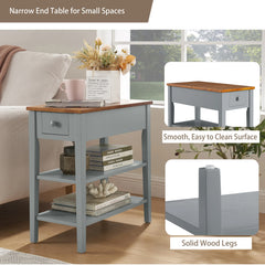 Narrow 2-Tone End Table with USB Charging Ports, Small Space Side Table