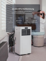 MeacoCool MC Series Pro 10000 BTU Mobile Klimaanlage mit App-Steuerung, Fernbedienung, Energieklasse A, leise (53 dB), 4-in-1 Kühlung, 18–28 m²,