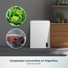 Cecotec Congelador Horizontal 143L Bolero CoolMarket Chest 143P White E. Cesta con Asas, Control Electrónico LED, UltraContact D-Cool, Dual Function,