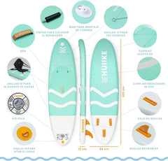 HUIIKE Tabla Paddle Surf Hinchable con Accesorios Incluidos, Remo, Quillas, Inflador. Stand Up Paddle Board Gran Estabilidad y Resistencia. 305 x 84 x