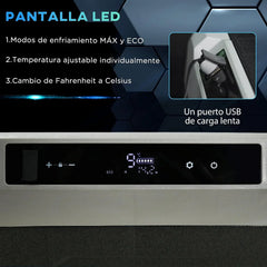 Outsunny Nevera Compresor Portátil 60L Nevera Portátil Eléctrica para Coche Congelador CC 12V/24V hasta -20°C con Pantalla LED Táctil Asa Retráctil