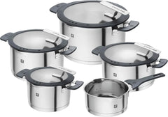 ZWILLING Simplify Kochtopf-Set 5-teilig, Mit Ausgießfunktion, Stay-Cool-Griffe, Induktionsgeeignet, Edelstahl, Silber