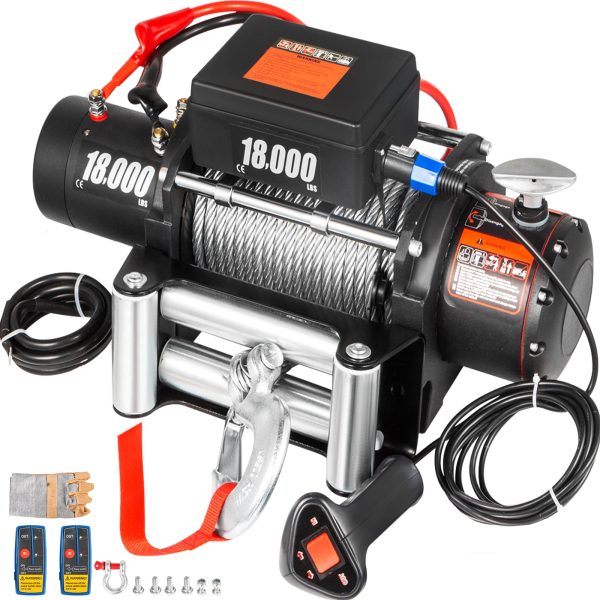 18,000 LBS Electric Winch, 12V Steel Cable Winch, Off-Road Towing Winch for ATV, UTV, Truck and Trailer