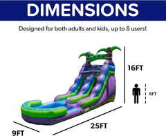 2025 HeroKiddo Resbaladilla Acuática Inflable de Grado Comercial de 16' con Piscina Adjacente para Niños y Adultos (con Ventilador), Uso Mojado y Seco