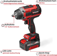 Einhell Professional Akku-Schlagschrauber IMPAXXO 18/450 (1x4,0Ah) Power X-Change (18 V, 450 Nm, Brushless, Außenvierkant-Aufnahme, inkl. 4 Ah Akku,