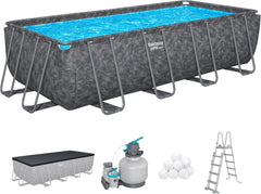Bestway APX365 Winterfestes Frame Pool Set, Sandfilteranlage, 549 x 274 x 132 cm, 16.477 L, Stahlrahmen, Polar-Shield, Dunkle Marmor-Optik,