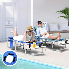 3-in-1 Outdoor Sun Tanning Lounge Chair with Face Hole �� 5-Position Recliner, Folding Side Table & Removable Pillow, 330lbs Capacity, Blue