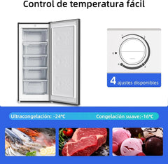 Congelador vertical independiente CHiQ, 145L de capacidad, congelación rápida, termostato ajustable, silencioso, puerta reversible, negro,