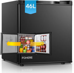 FOHERE Mini Kühlschrank 46L mit Eisfach | Kühlschrank Klein | Temperaturregelung, Energiesparend, Leise | Getränkekühlschrank Ideal für Büro, Camping