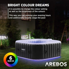 Arebos Whirlpool | 154 x 154 cm | mit LED-Beleuchtung | aufblasbar | quadratisch | In- & Outdoor | 4 Personen | 100 Massagedüsen | mit Heizung | 600 L