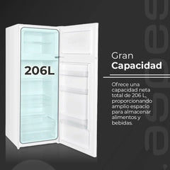 Aspes Frigorífico 2 Puertas Blanco AF145503E. Capacidad 206 Litros, Puerta Reversible, Bajo Nivel Sonoro, Eficiencia Energética Clase E
