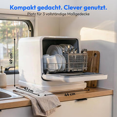 MEDION Mini Geschirrspüler DWT30, 3 Maßgedecke, Tischgeschirrspüler, funktioniert mit/ohne Wasseranschluss, 6 Programme, UV-Licht, Lüfter-Trocknung,