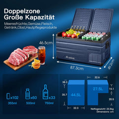 AAOBOSI 72L Kompressor Kühlbox, Dual Zone, Camping Kühlschrank mit APP, -20°C bis 20°C, USB-Handy-Ladung, LED-Beleuchtung, 12/24V und 100-240V,