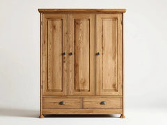 Armarios de tres puertas madera 155x60x185 cm - color natural - estilo clásico almacenamiento