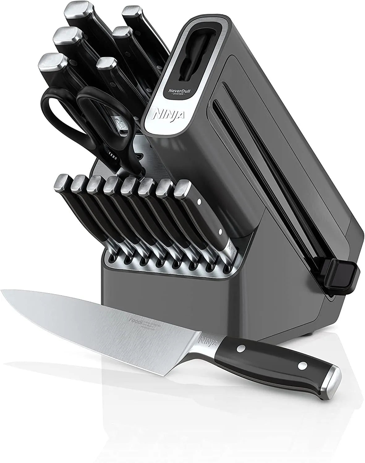 17-Piece Premium Knife Block Set with Built-In Sharpener, Stainless Steel/Black