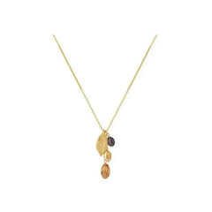 Caivera Gold Plated Brass Leaf Charm Necklace – Mixed Bead Drops, 22 inch + 3 inch Extender, Lobster Clasp