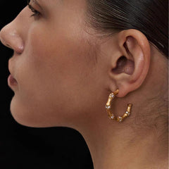 Caivera Plated Brass Bamboo Hoop Earrings – 1.1 inch