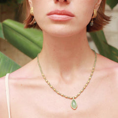 Caivera Plated Brass Beaded Teardrop Necklace – 16.5 inch + 3 inch Extender