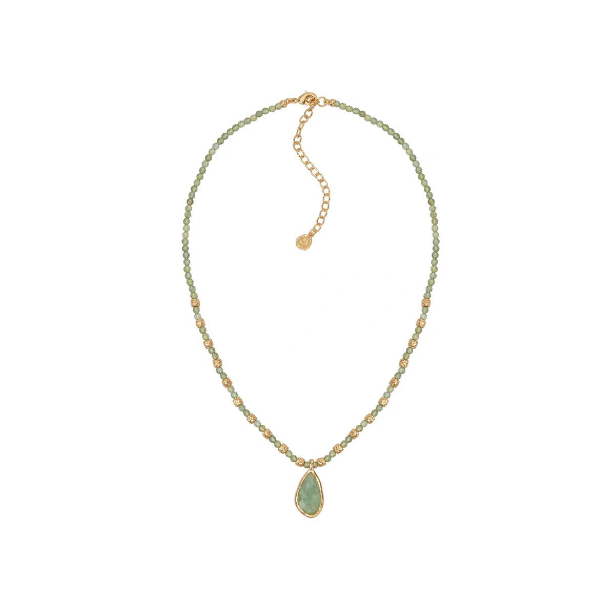 Caivera Plated Brass Beaded Teardrop Necklace – 16.5 inch + 3 inch Extender