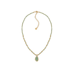 Caivera Plated Brass Beaded Teardrop Necklace – 16.5 inch + 3 inch Extender