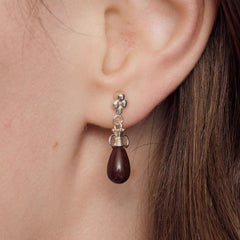 Caivera Silver Plated Brass Drop Earrings – Brown Teardrop, 0.9 inch