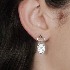 Caivera Silver Plated Brass Oval Drop Earrings – Engraved Medal, 0.8 x 0.4 inch