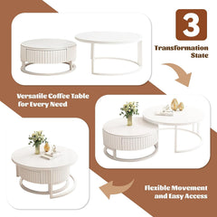 2er Set Couchtisch Rund Weiss 50+70cm Wohnzimmertisch Weiß Runder Couchtisch Mit Stauraum Marmor Beistelltisch Stabilem Metallgestel Satztische Fürs